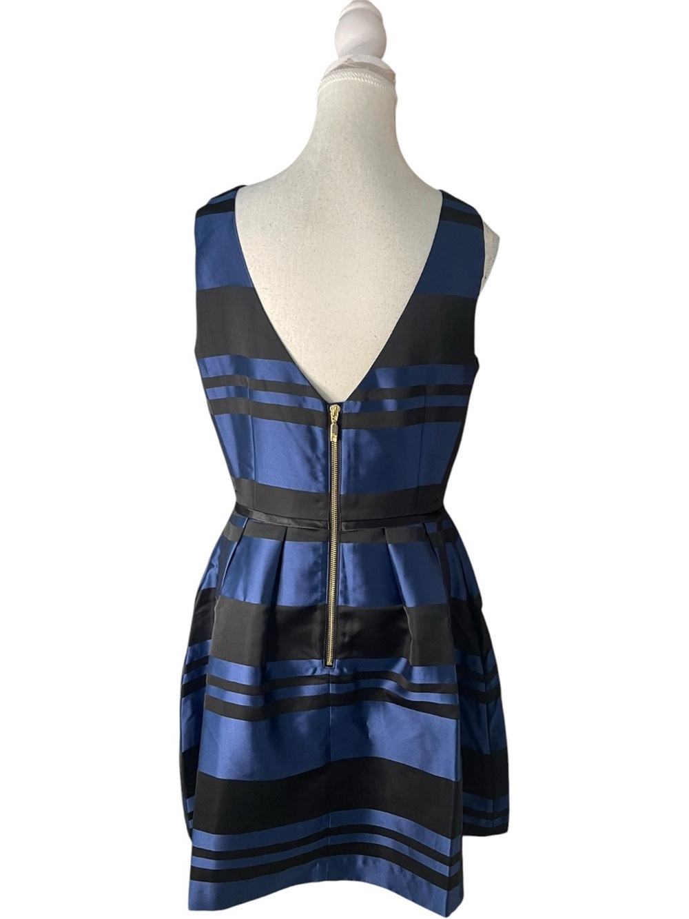 Southern Tide Fit and Flare Stripe Satin Dress Blue Black - Picture 7 of 16